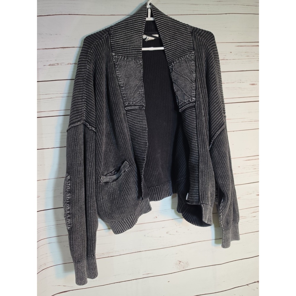 Festi Black Cropped  Open Front Ribbed Boho Cardigan Size 3